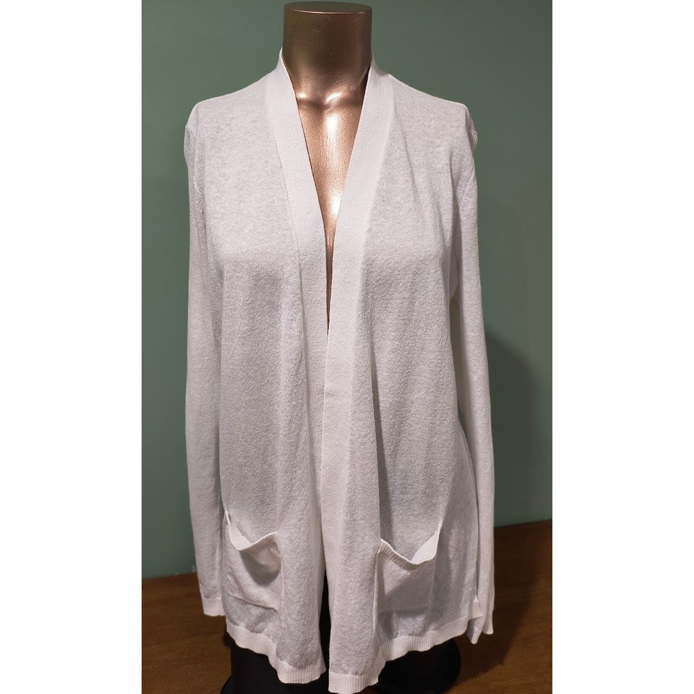 GAP Women's White Open Front‎ Cardigan Sweater Sheer Knit Pockets Size M